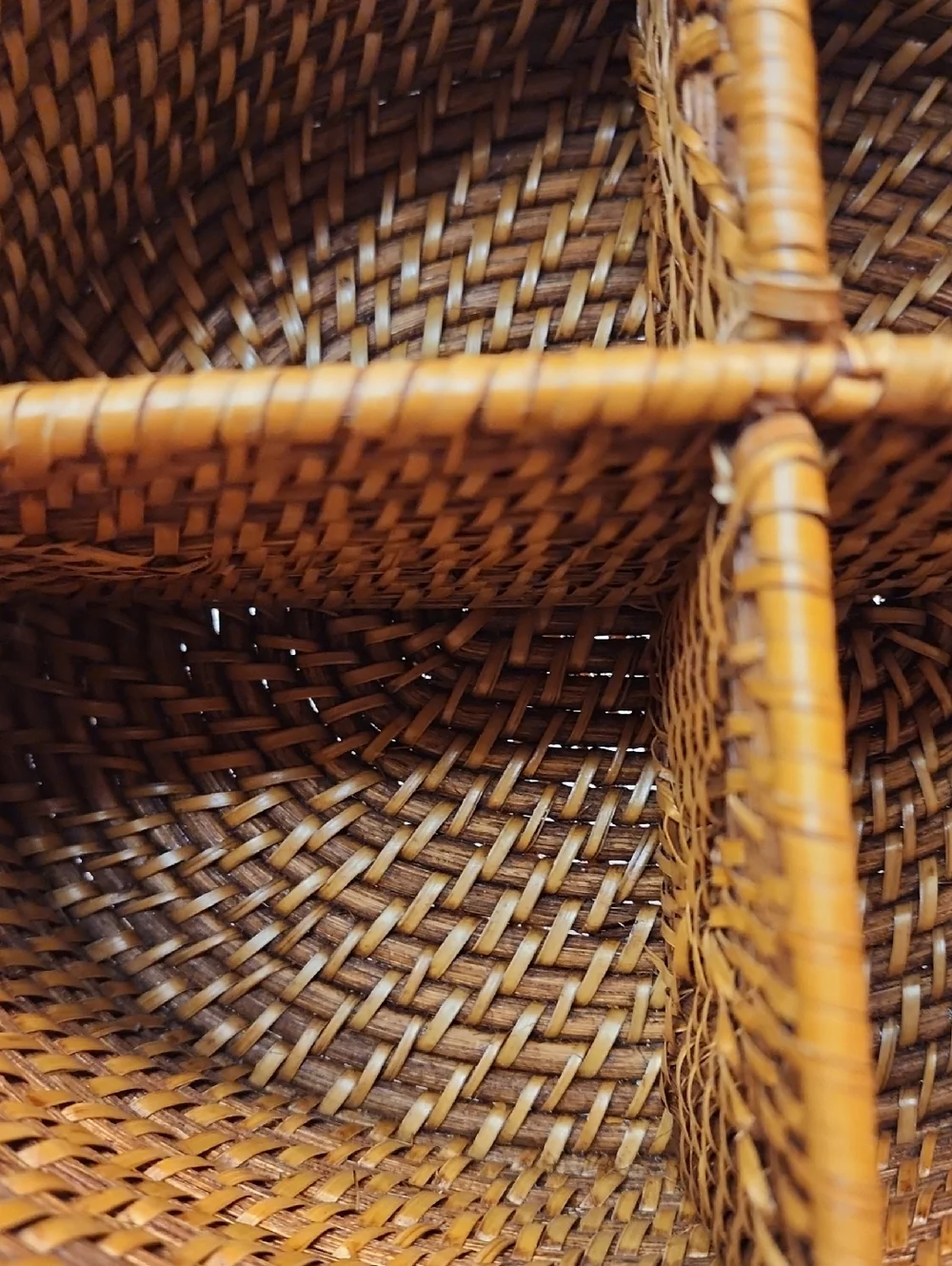 Sturdy Woven Divided Storage Basket Brown Tan For Utensils Floral Holiday Bath